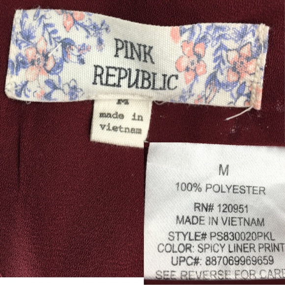 Pink Republic Summer Burgundy Pattern Open Back Shift Mini Dress size Medium - Picture 11 of 11